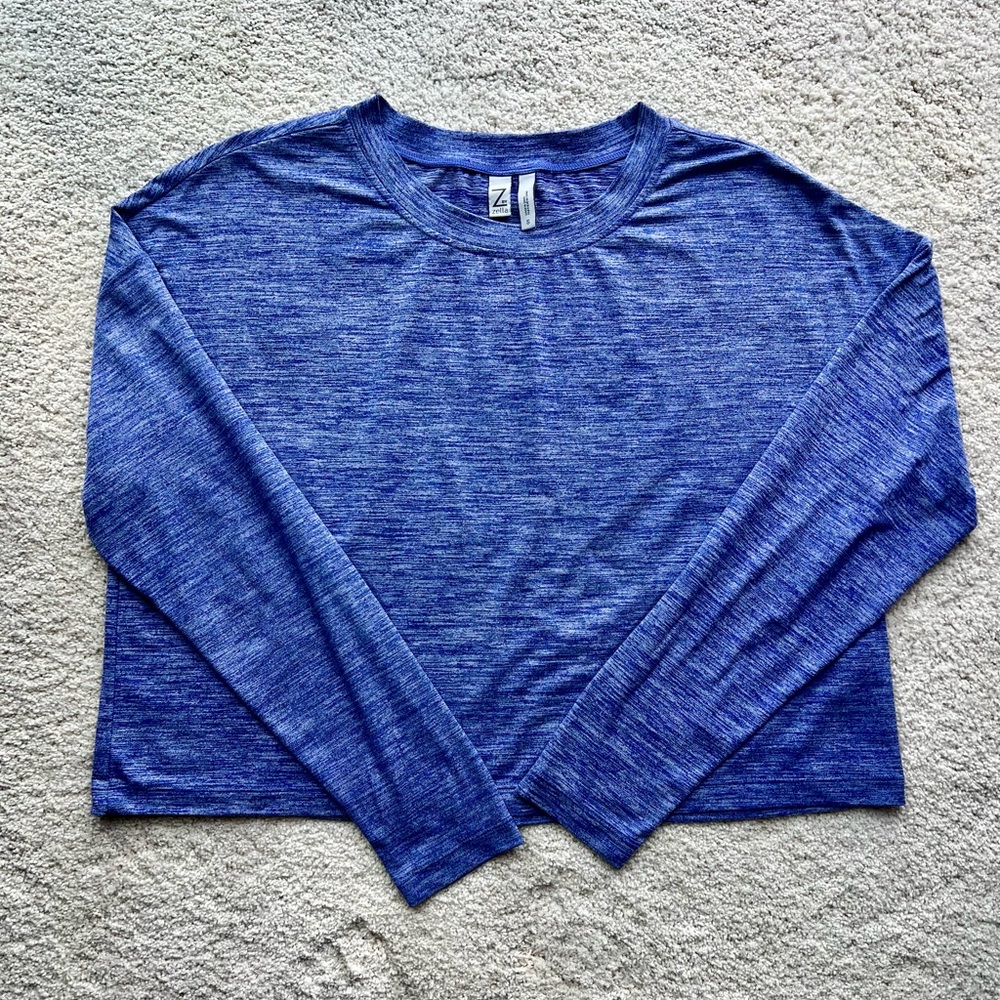 Z by Zella Women's Cropped Long Sleeve Shirt in Heather Blue size S
